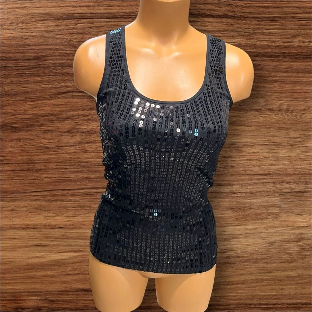 Express Black Sequin Embellished Scoop Neck Bodysuit Women’s XS